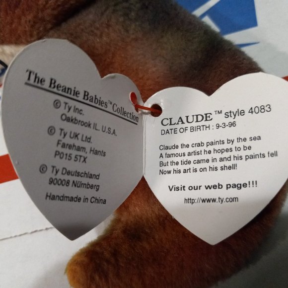 Ty Beanie Baby The Beanie Babies Collection "Claude The Crab" 1996 "Retired" PVC - Picture 5 of 15